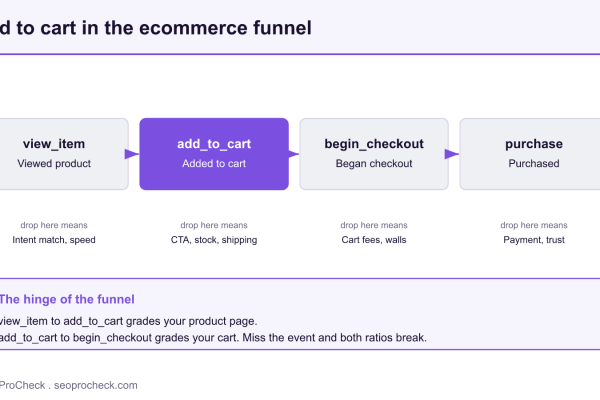 Ecommerce funnel diagram highlighting the add to cart step between view item and begin checkout in GA4.