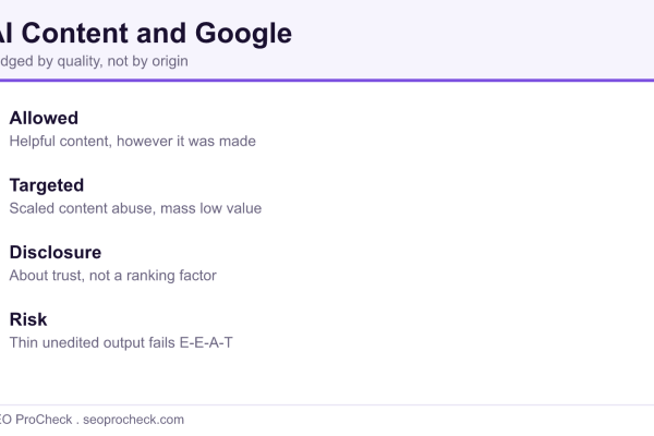 Summary of Google's position on AI generated content quality and scaled content abuse on seoprocheck.com