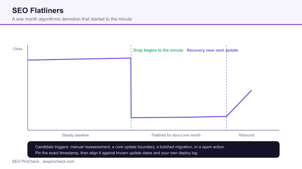 Seo flatliners – the curious case of a massive 1-month algorithmic demotion from google (to the minute) and what could have triggered the drop 3 Seo flatliners – the curious case of a massive 1-month algorithmic demotion from google (to the minute) and what could have triggered the drop