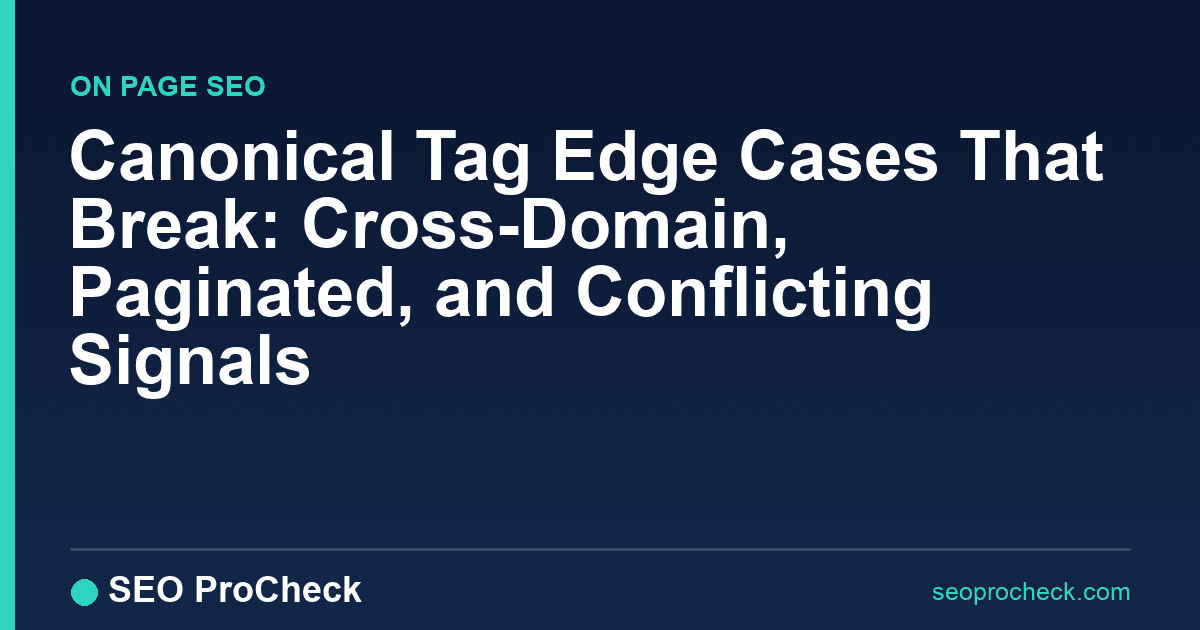 Canonical tag edge cases that break: cross-domain, paginated, and conflicting signals